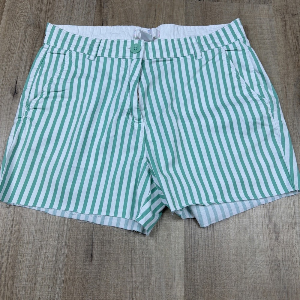 Stella‎ Parker Shorts Womens Size 6 Green White Striped Raw Hem Casual